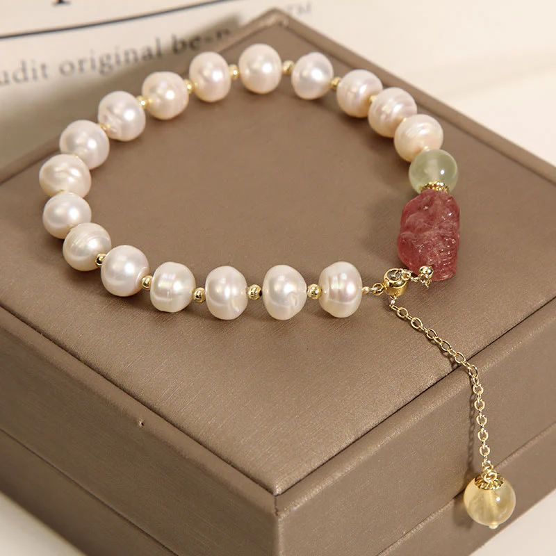 Braccialetto con ciondolo ottimismo PiXiu in quarzo fragola e perle naturali Buddha Stones - Image 3