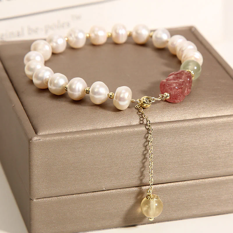 Braccialetto con ciondolo ottimismo PiXiu in quarzo fragola e perle naturali Buddha Stones - Image 4