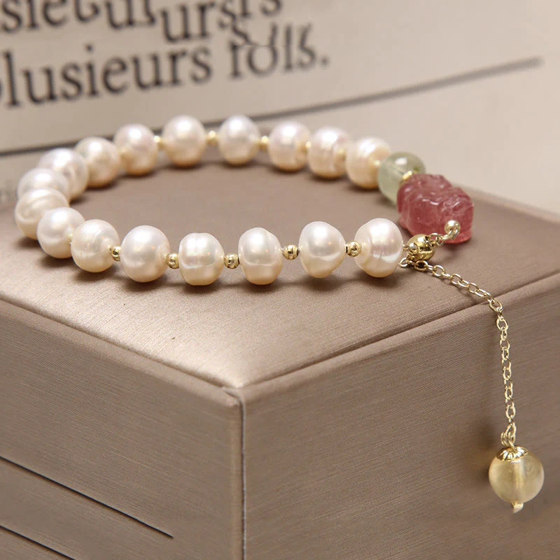 Braccialetto con ciondolo ottimismo PiXiu in quarzo fragola e perle naturali Buddha Stones - Image 5