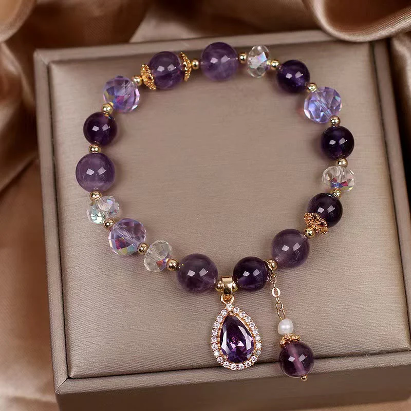 Braccialetto con ciondolo per l'anima con cuore d'amore e zircone naturale ametista - Image 4