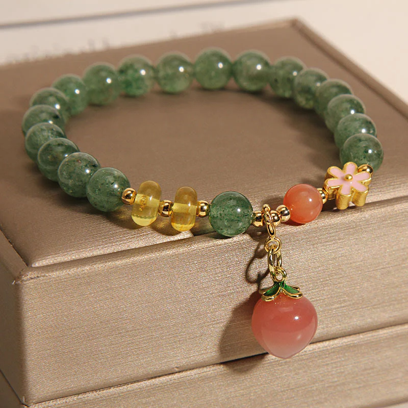 Braccialetto con ciondolo pesca amore quarzo fragola verde naturale Buddha Stones - Image 2