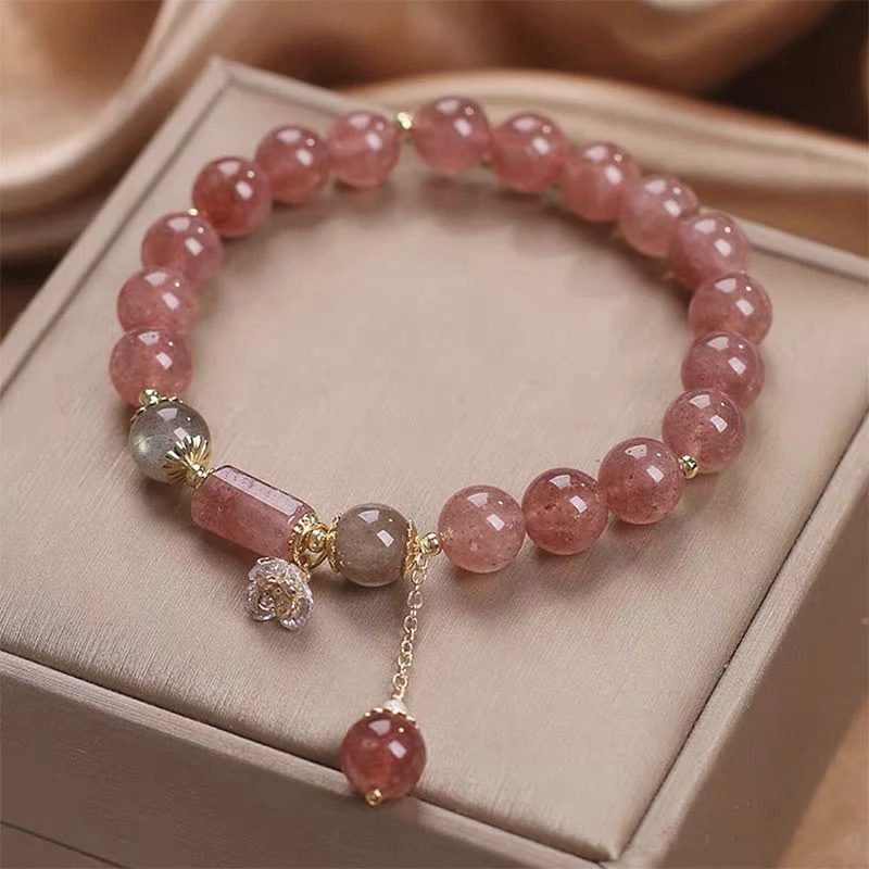 Braccialetto con ciondolo positivo a forma di fiore in zircone naturale al quarzo fragola Buddha Stones - Image 2