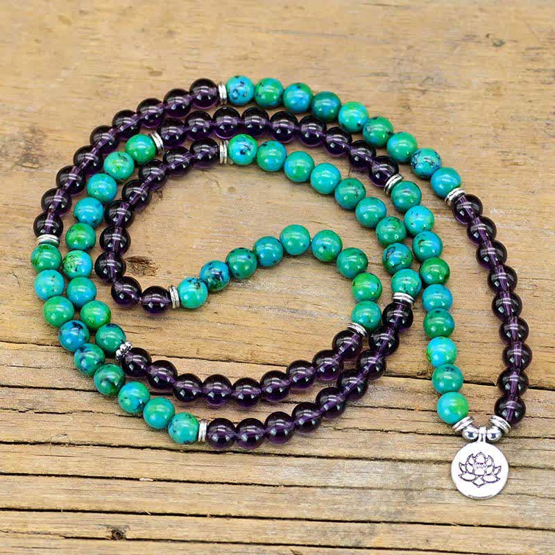 Braccialetto con ciondolo spirituale di loto, ametista, avventurina verde e Buddha Stones - Image 3