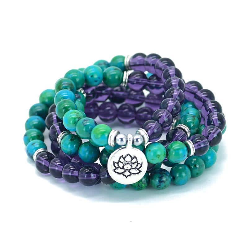 Braccialetto con ciondolo spirituale di loto, ametista, avventurina verde e Buddha Stones - Image 4