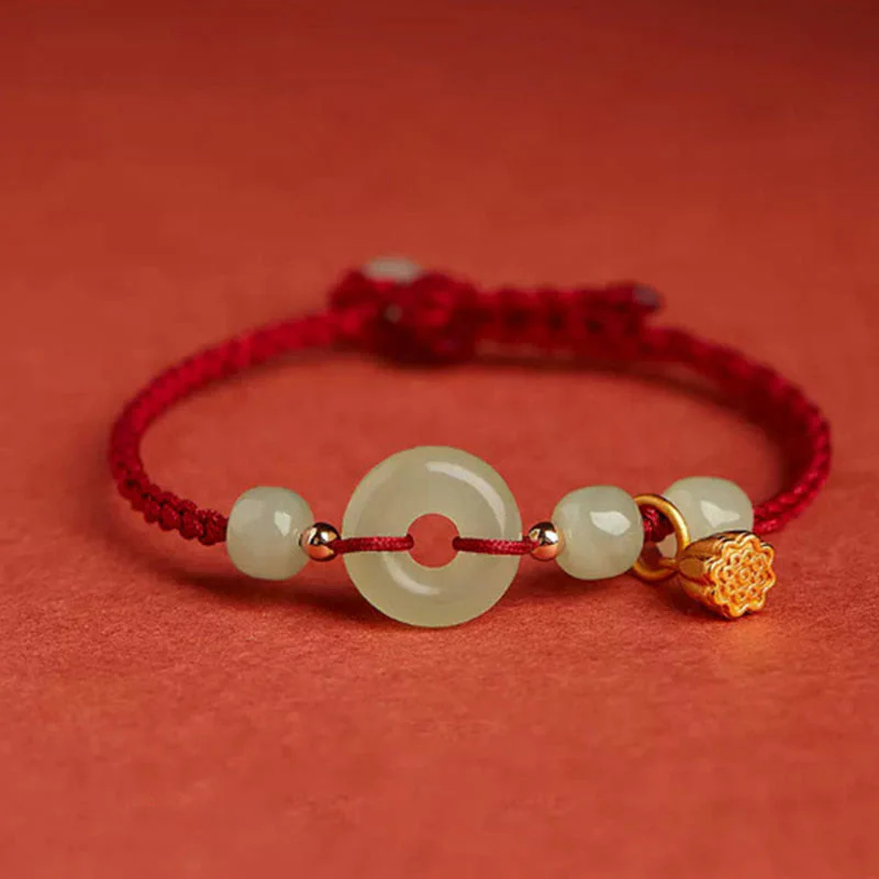 Braccialetto con corda Buddha Stones Round Peace Buckle Jade Lotus Happiness Abbondanza Ricchezza