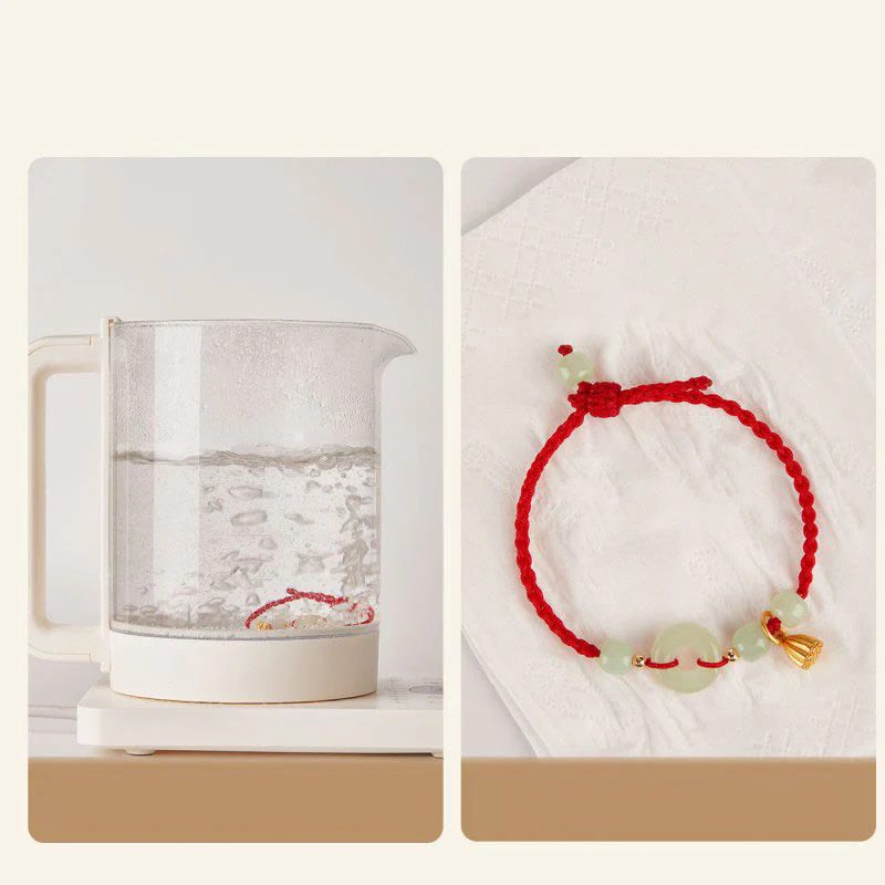 Braccialetto con corda Buddha Stones Round Peace Buckle Jade Lotus Happiness Abbondanza Ricchezza - Image 10