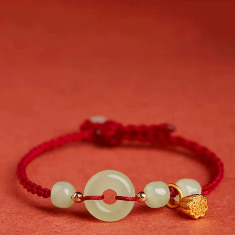 Braccialetto con corda Buddha Stones Round Peace Buckle Jade Lotus Happiness Abbondanza Ricchezza - Image 3