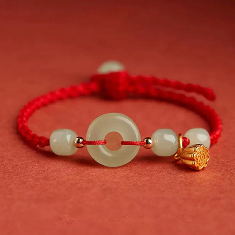 Braccialetto con corda Buddha Stones Round Peace Buckle Jade Lotus Happiness Abbondanza Ricchezza - Image 4