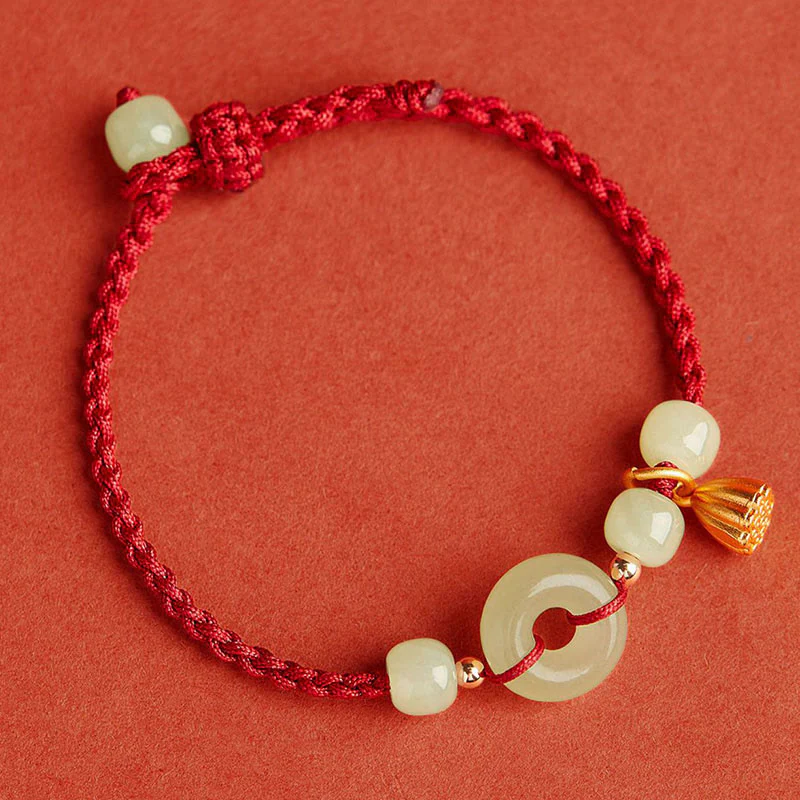Braccialetto con corda Buddha Stones Round Peace Buckle Jade Lotus Happiness Abbondanza Ricchezza - Image 5