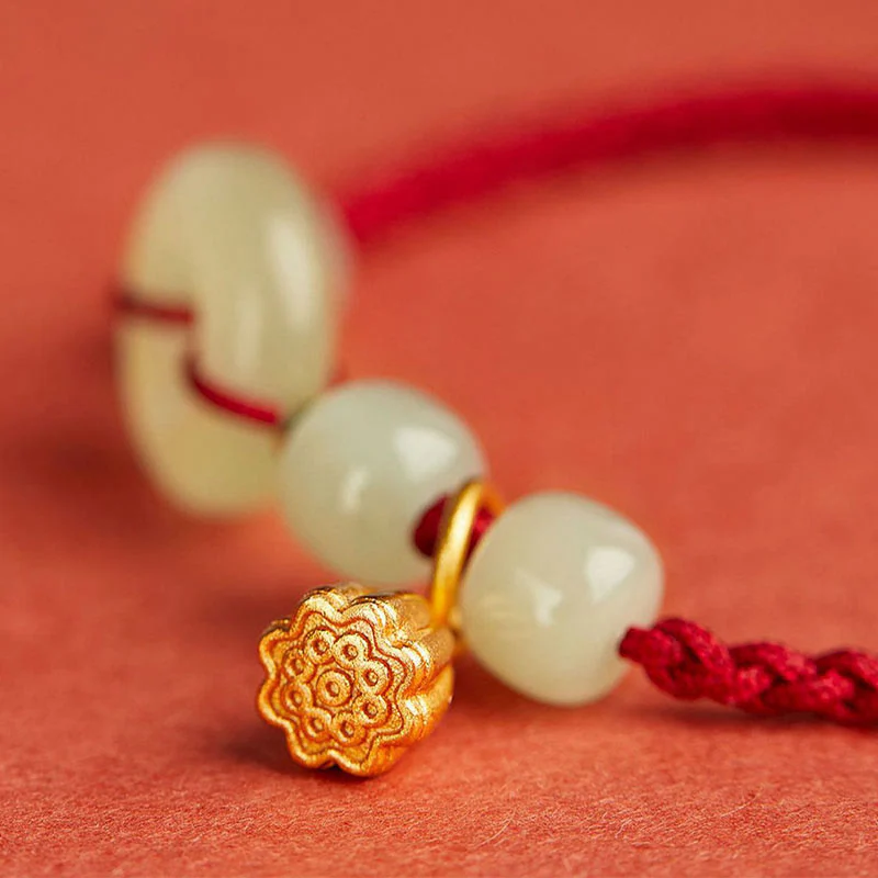 Braccialetto con corda Buddha Stones Round Peace Buckle Jade Lotus Happiness Abbondanza Ricchezza - Image 6