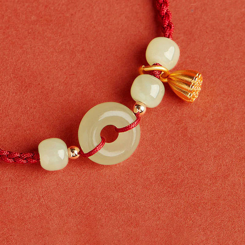 Braccialetto con corda Buddha Stones Round Peace Buckle Jade Lotus Happiness Abbondanza Ricchezza - Image 7