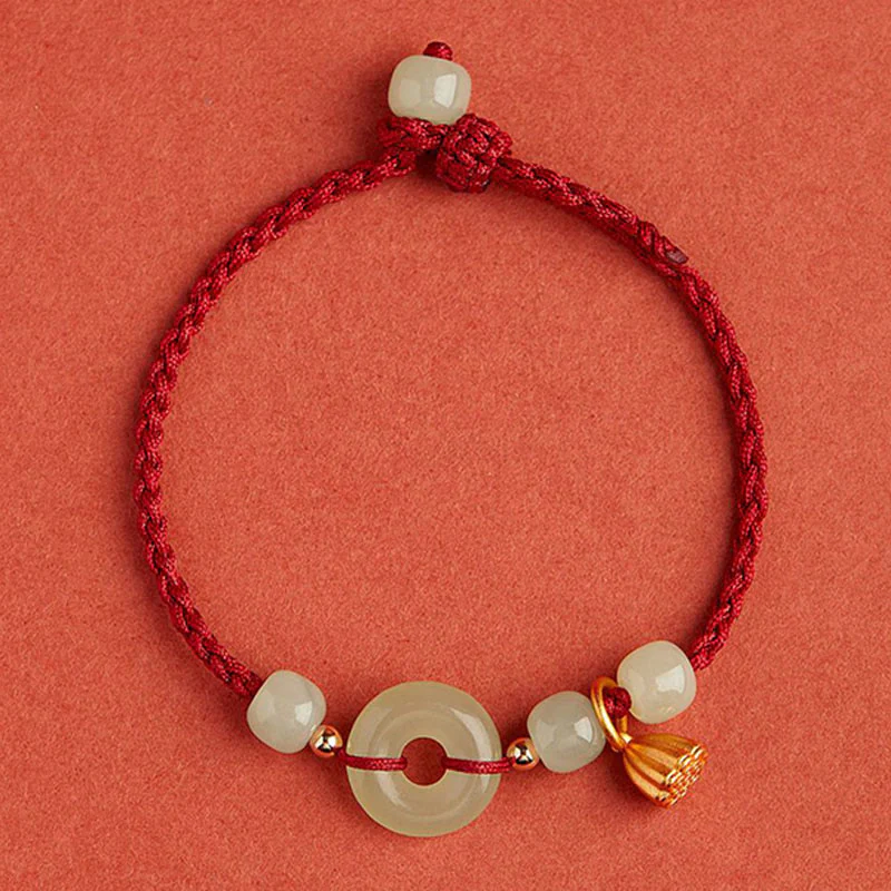 Braccialetto con corda Buddha Stones Round Peace Buckle Jade Lotus Happiness Abbondanza Ricchezza - Image 9