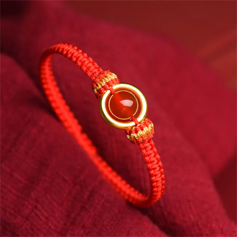 Braccialetto con corda calma e fibbia della pace con perline di agata rossa e Buddha Stones