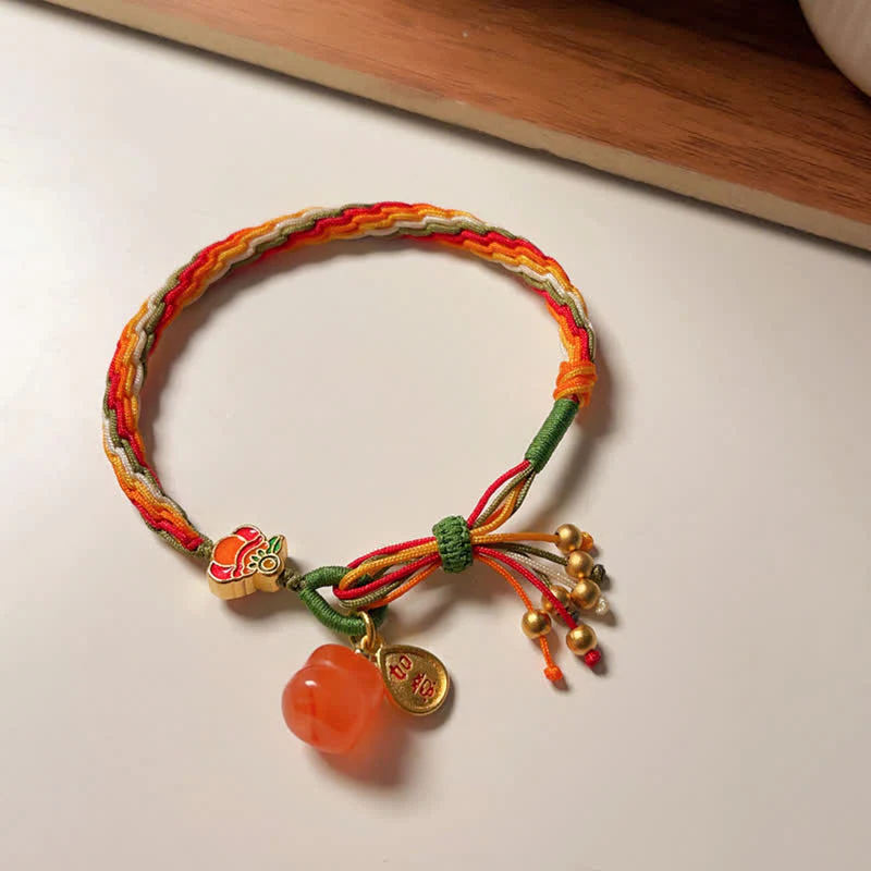 Braccialetto con corda intrecciata con nodo di reincarnazione in agata rossa e cachi Buddha Stones - Image 13
