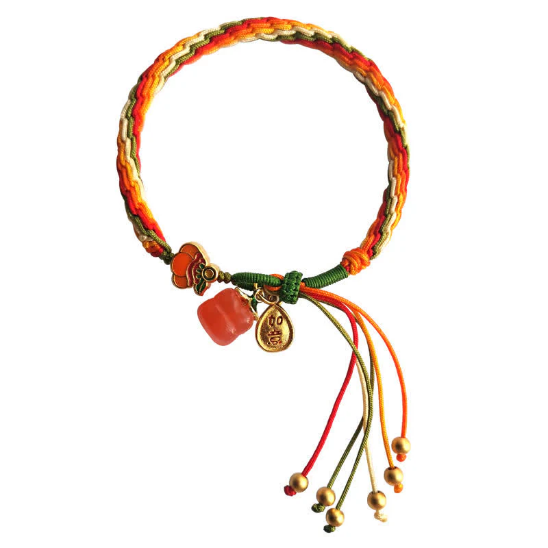Braccialetto con corda intrecciata con nodo di reincarnazione in agata rossa e cachi Buddha Stones - Image 16