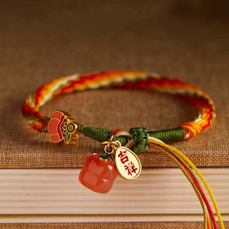 Braccialetto con corda intrecciata con nodo di reincarnazione in agata rossa e cachi Buddha Stones - Image 3