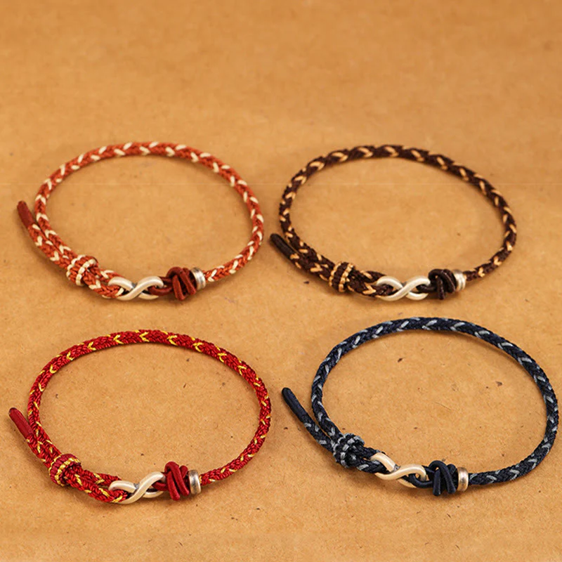 Braccialetto con corda portafortuna con simbolo dell'infinito e nodo infinito in argento sterling 999 fatto a mano Buddha Stones - Image 2