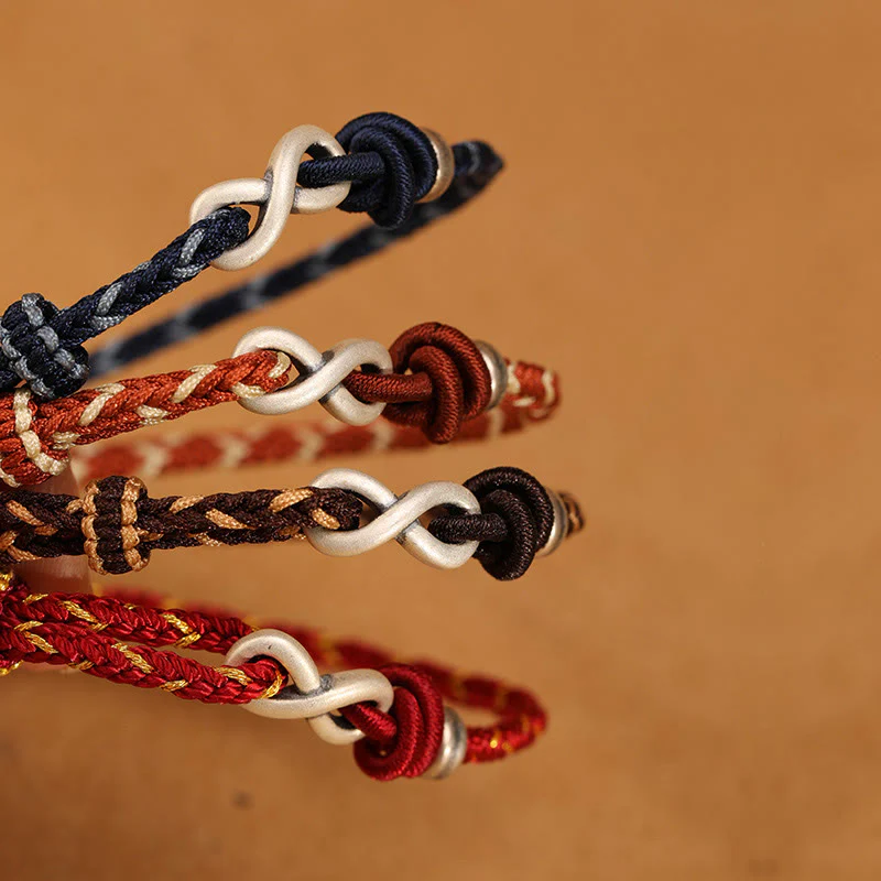 Braccialetto con corda portafortuna con simbolo dell'infinito e nodo infinito in argento sterling 999 fatto a mano Buddha Stones - Image 3