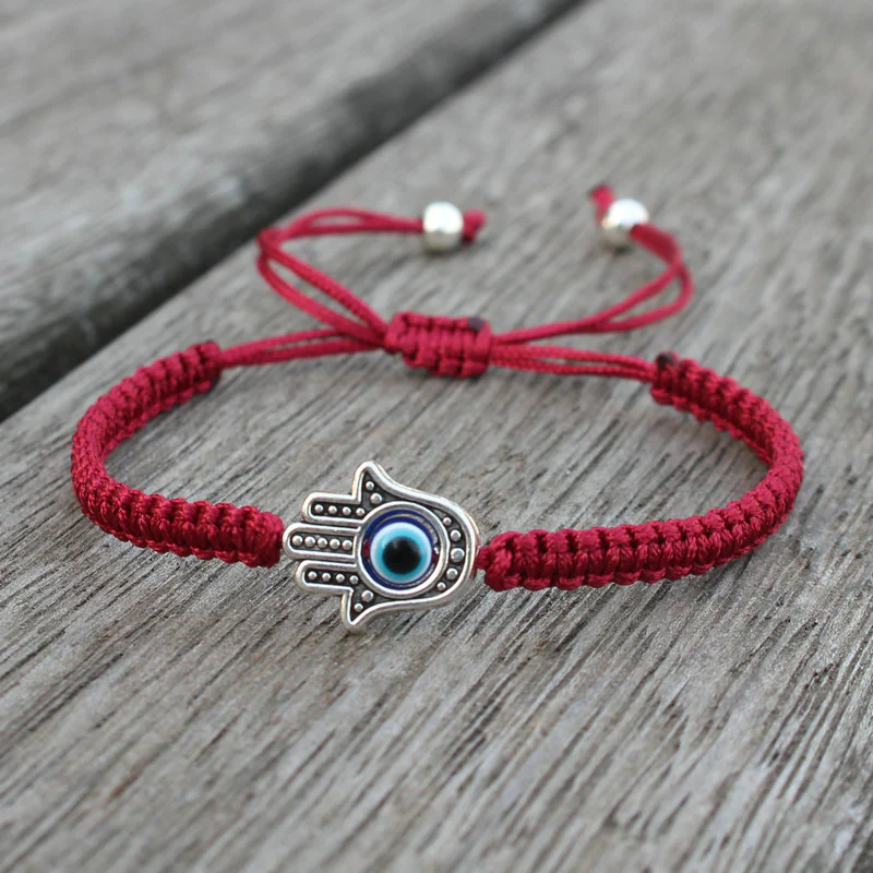 Braccialetto con cordino di protezione e fortuna con simbolo Hamsa fatto a mano con Buddha Stones - Image 11