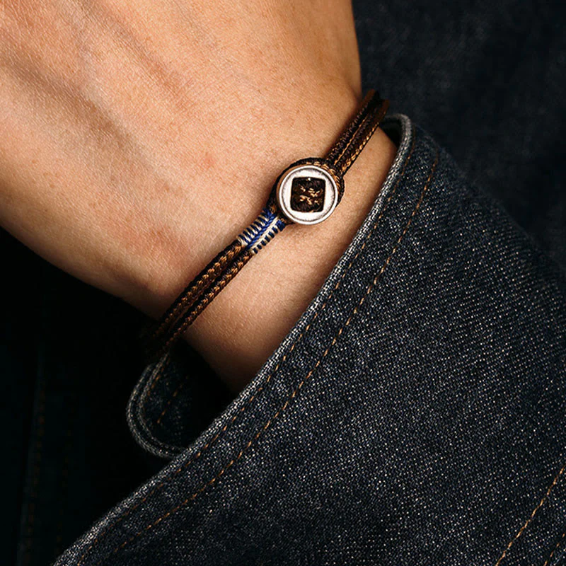 Braccialetto con cordino intrecciato di protezione con bottone fatto a mano in argento sterling 925 Buddha Stones - Image 14