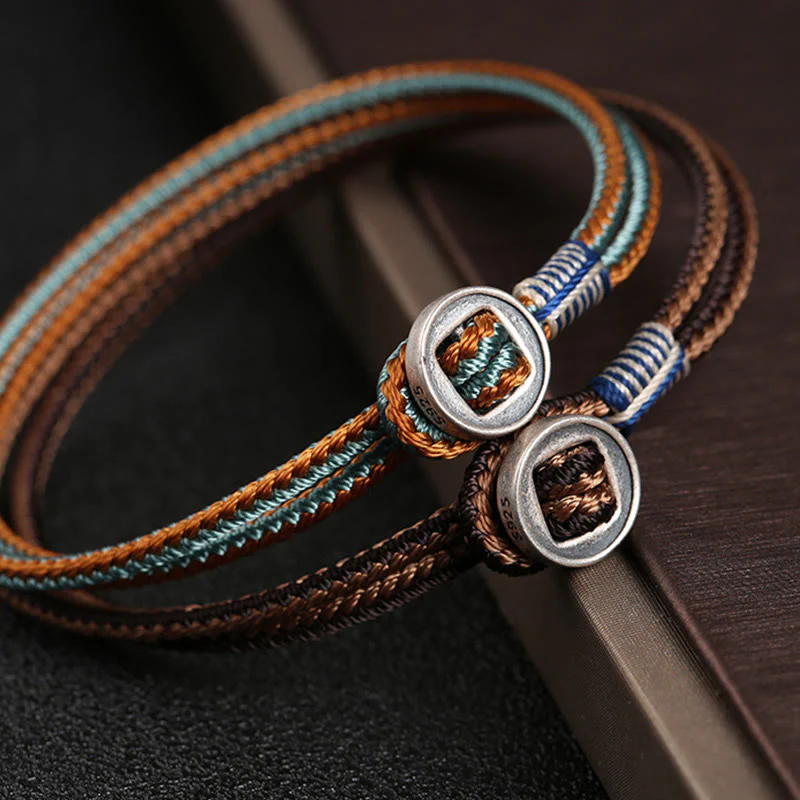Braccialetto con cordino intrecciato di protezione con bottone fatto a mano in argento sterling 925 Buddha Stones - Image 4