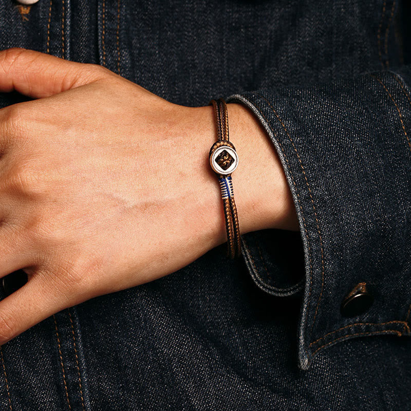 Braccialetto con cordino intrecciato di protezione con bottone fatto a mano in argento sterling 925 Buddha Stones - Image 9