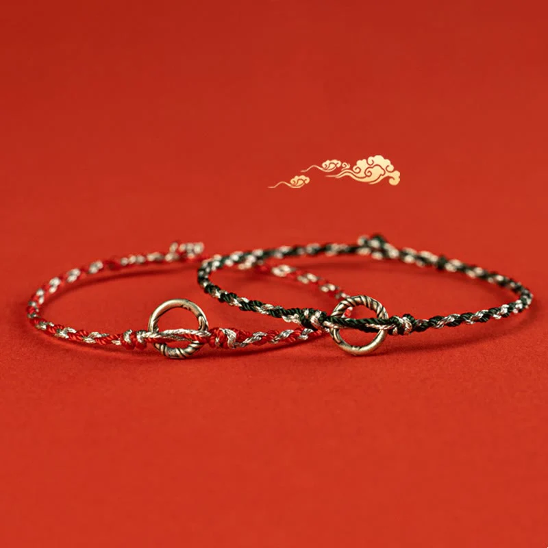 Braccialetto con cordino portafortuna Buddha Stones in argento sterling 925 con fibbia della pace