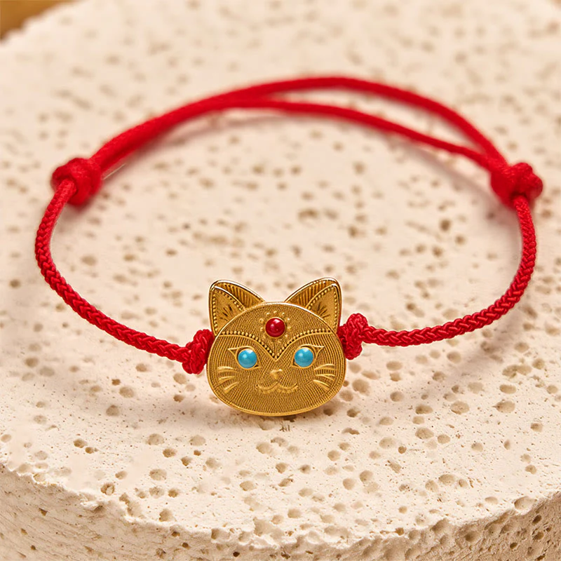 Braccialetto con cordino rosso a forma di gatto in argento sterling 925 Buddha Stones - Image 3