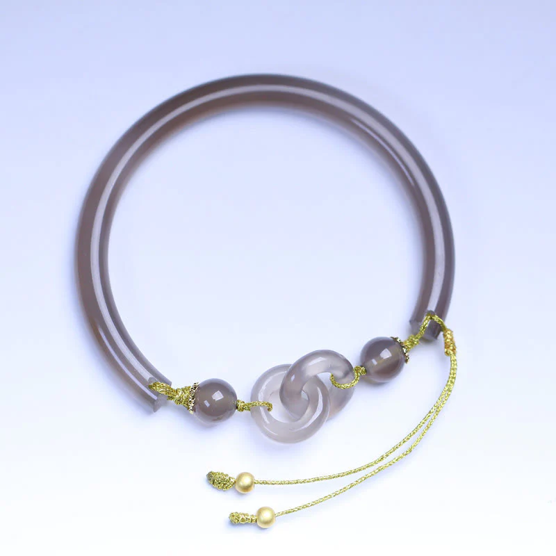 Braccialetto con fibbia a doppia pace in agata grigia naturale Buddha Stones - Image 5