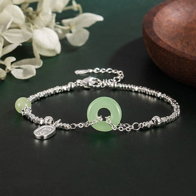 Braccialetto con fibbia della pace e fortuna in argento placcato rame con carattere Fu di Buddha Stones