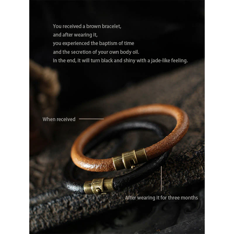 Braccialetto con fibbia magnetica in rame e pelle retrò Buddha Stones Luck Healing - Image 14