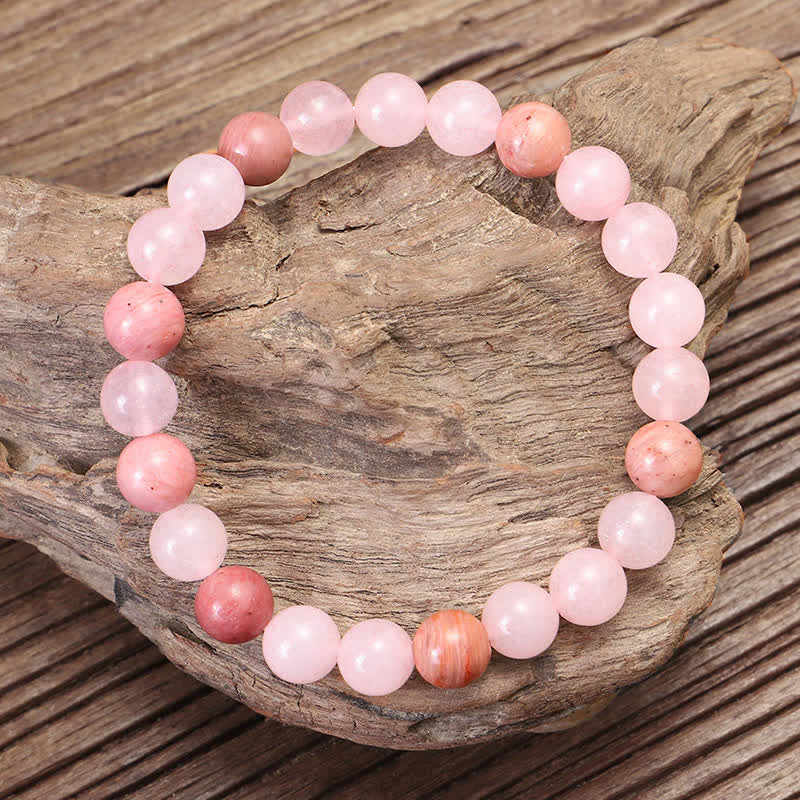 Braccialetto con nappa di cristallo rosa e 108 perle di Mala Buddha Stones - Image 5