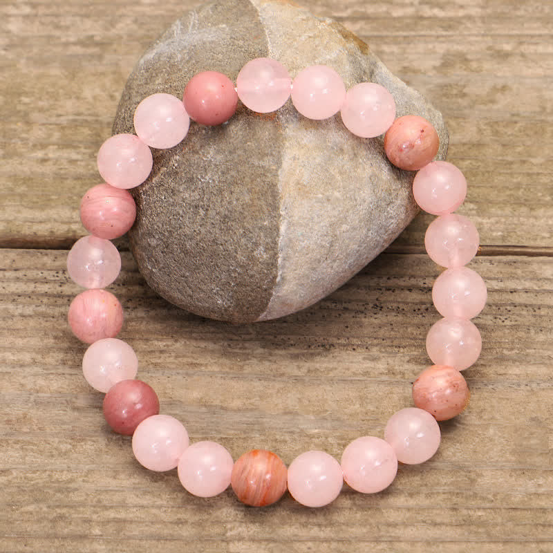 Braccialetto con nappa di cristallo rosa e 108 perle di Mala Buddha Stones - Image 6