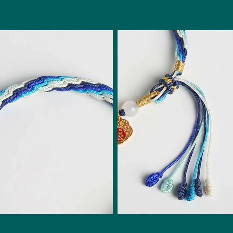 Braccialetto con nodo della reincarnazione in corda di benedizione di zucca fatto a mano in argento sterling 925 - Image 10
