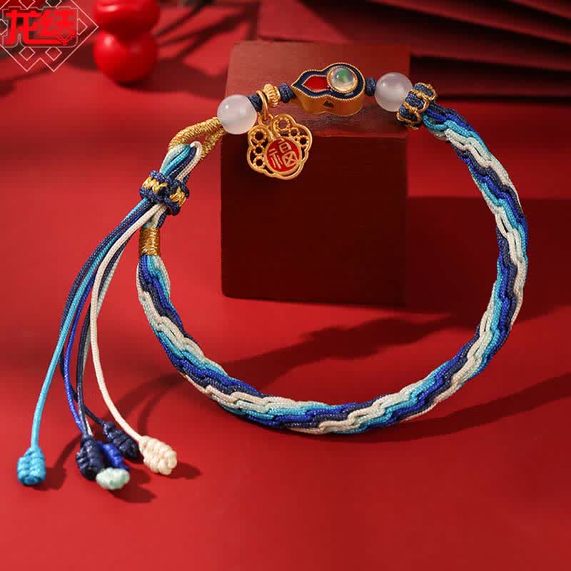 Braccialetto con nodo della reincarnazione in corda di benedizione di zucca fatto a mano in argento sterling 925 - Image 7