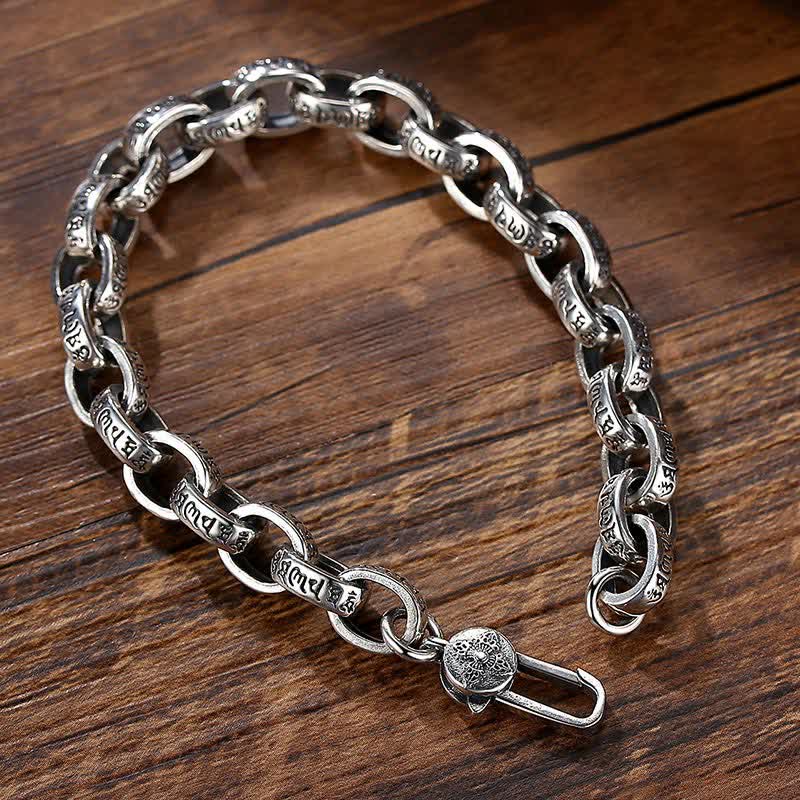 Braccialetto con scritta "Buddha Stones" in argento sterling 925 con incisione Om Mani Padme Hum e simbolo della pace - Image 3