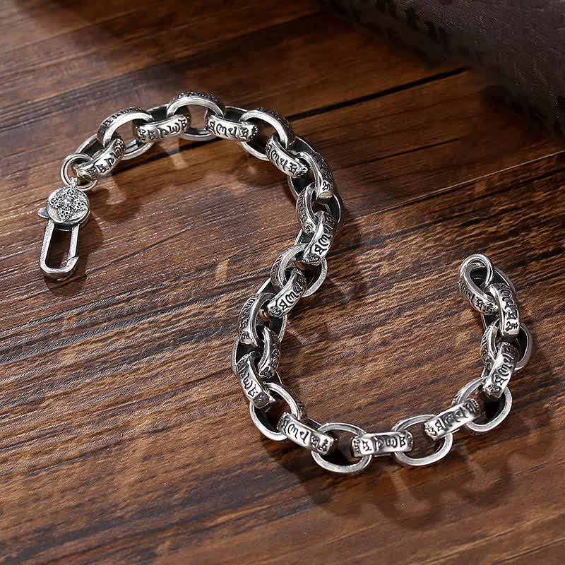 Braccialetto con scritta "Buddha Stones" in argento sterling 925 con incisione Om Mani Padme Hum e simbolo della pace - Image 4