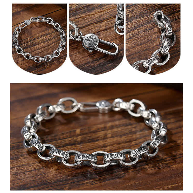 Braccialetto con scritta "Buddha Stones" in argento sterling 925 con incisione Om Mani Padme Hum e simbolo della pace - Image 6