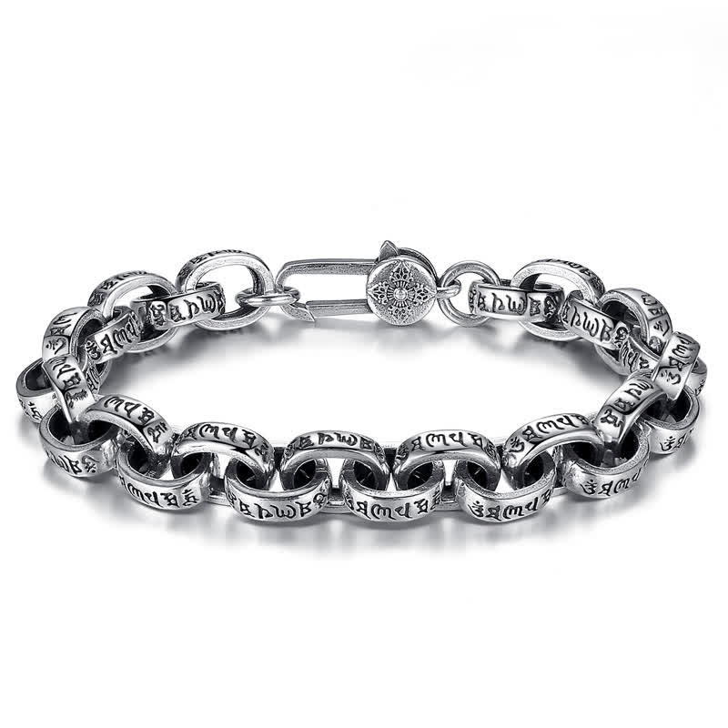 Braccialetto con scritta "Buddha Stones" in argento sterling 925 con incisione Om Mani Padme Hum e simbolo della pace - Image 8