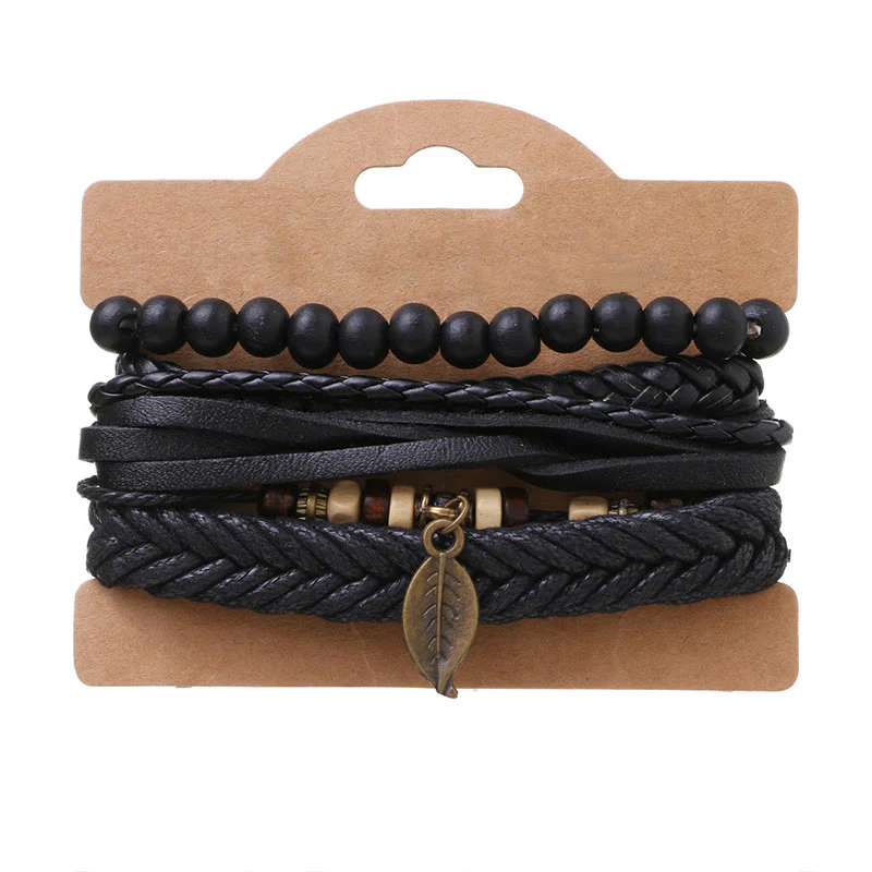 Braccialetto coraggioso con perline di resina intrecciate in pelle multistrato con Buddha Stones foglie - Image 7