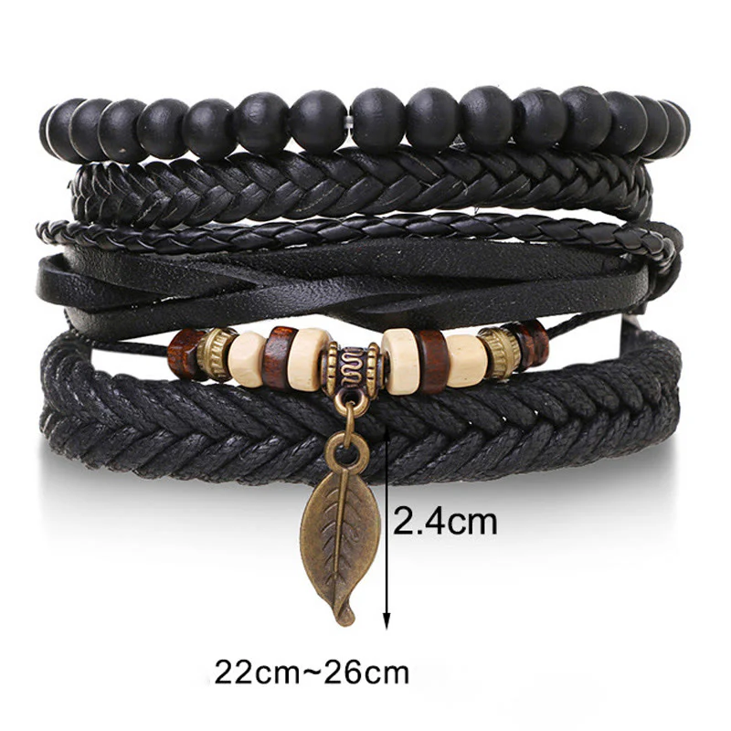 Braccialetto coraggioso con perline di resina intrecciate in pelle multistrato con Buddha Stones foglie - Image 8