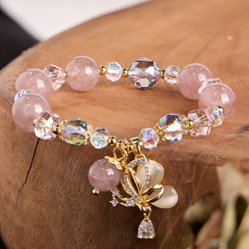 Braccialetto curativo a forma di farfalla in quarzo fragola naturale Buddha Stones - Image 2