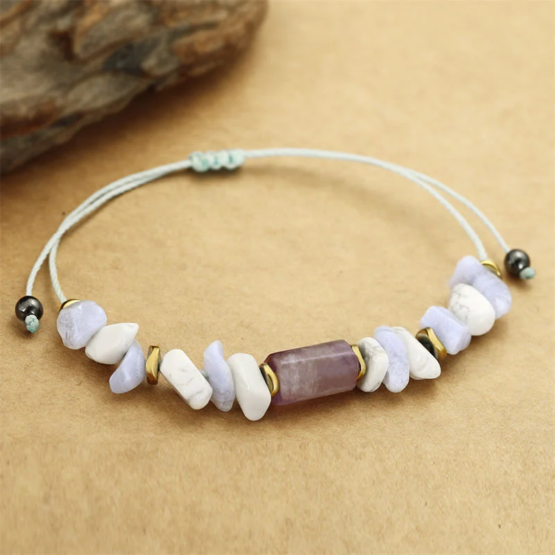 Braccialetto curativo antistress Buddha Stones Ametista Agata Blu Howlite - Image 4
