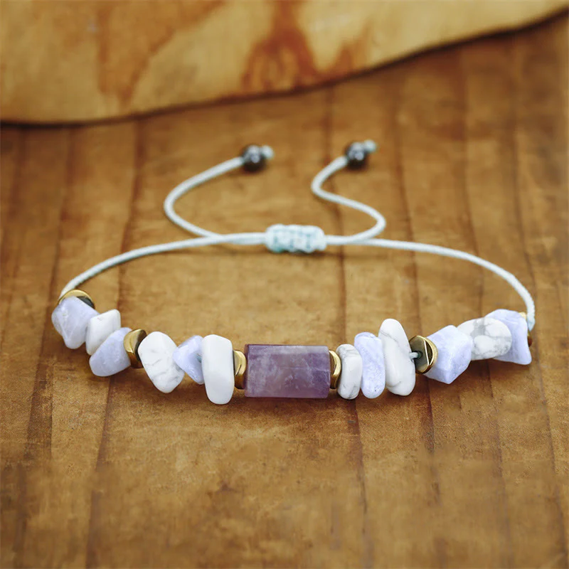 Braccialetto curativo antistress Buddha Stones Ametista Agata Blu Howlite - Image 5