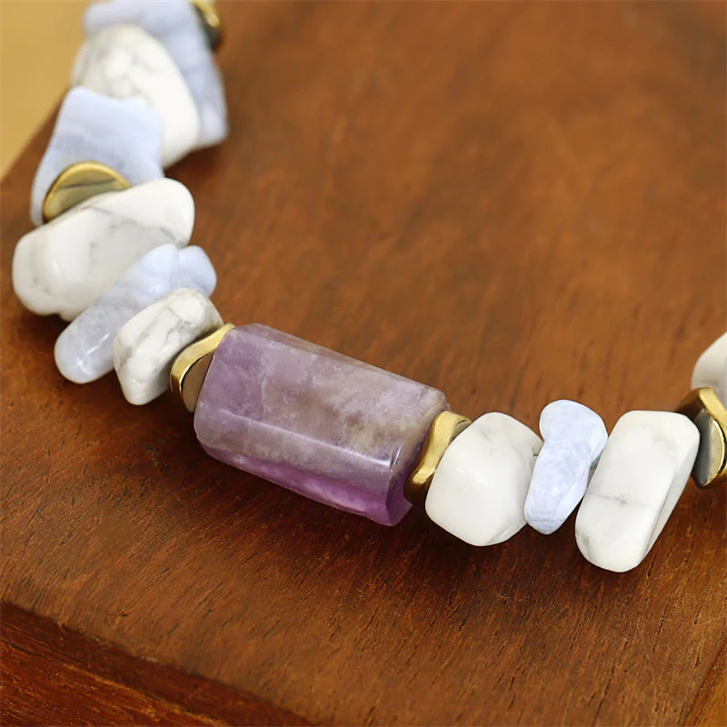 Braccialetto curativo antistress Buddha Stones Ametista Agata Blu Howlite - Image 8