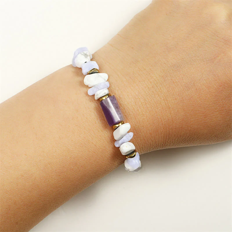 Braccialetto curativo antistress Buddha Stones Ametista Agata Blu Howlite - Image 9