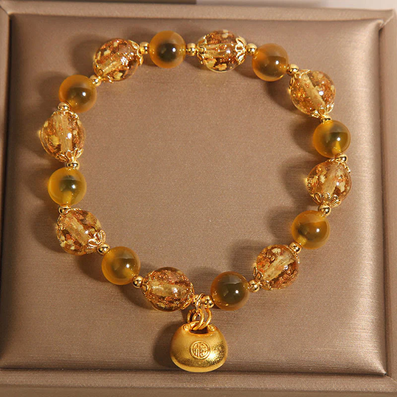 Braccialetto curativo con borsa della benedizione del carattere Fu in agata gialla caramellata Buddha Stones - Image 4