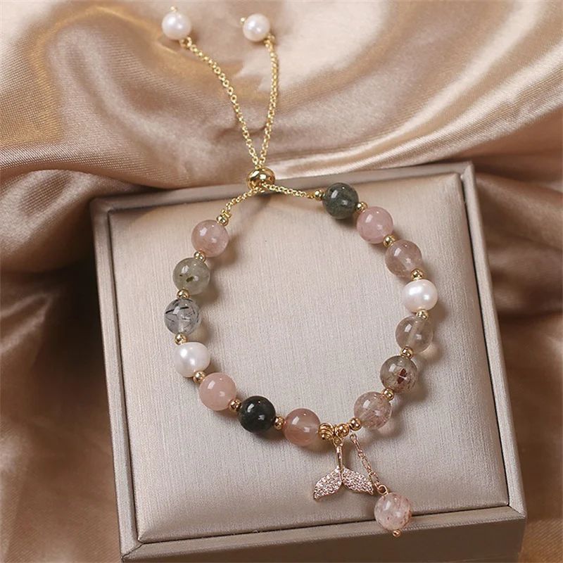Braccialetto curativo con ciondolo a coda di pesce in quarzo rutilato e quarzo fragola Buddha Stones - Image 10