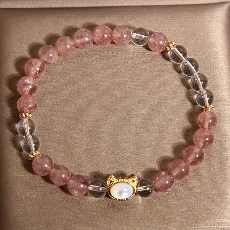 Braccialetto curativo con perline di cristallo bianco e quarzo fragola naturale Buddha Stones Cat - Image 3