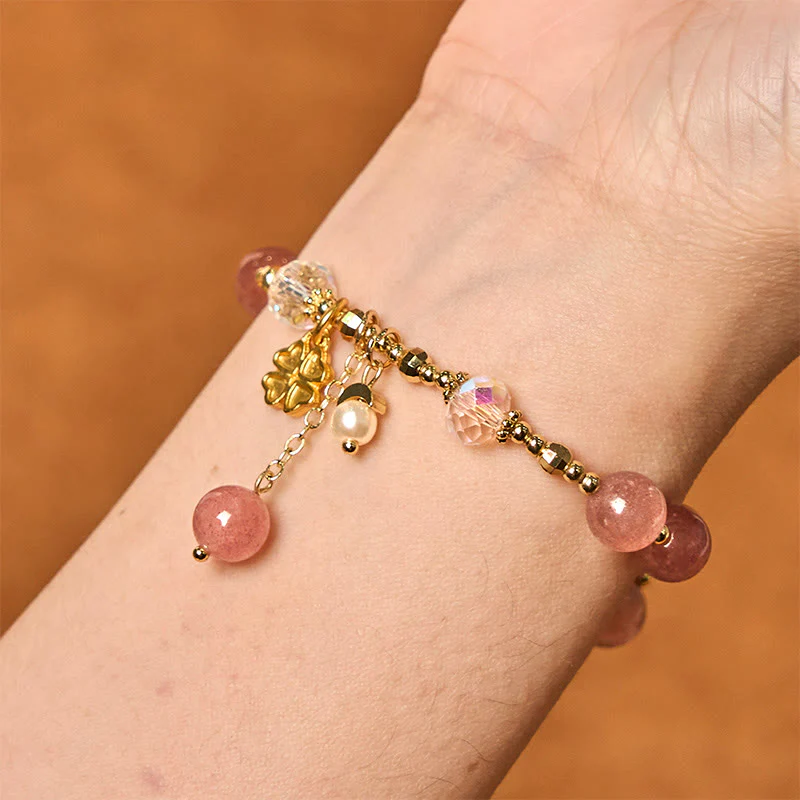Braccialetto curativo con quadrifoglio e quarzo fragola naturale Buddha Stones - Image 3